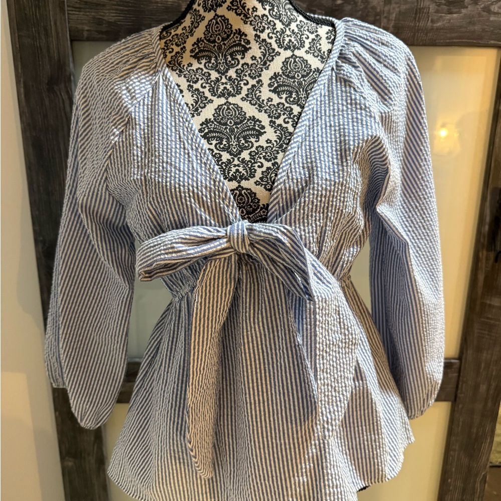 Sugar Blue and White Striped Textile